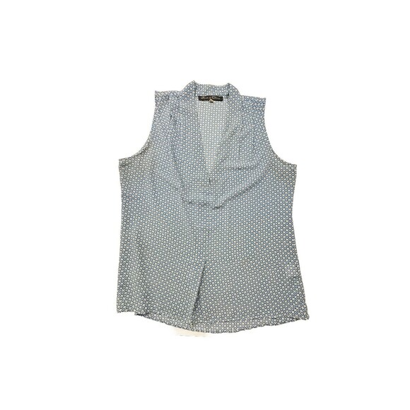Rose & Olive Sleeveless Geometric VNeck Blue Dots Sheer Work Pullover Top Size M - Picture 1 of 8
